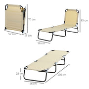 Beige Foldable Sun Loungers Set of 2 with 5 Position Backrest for Outdoor Relaxing