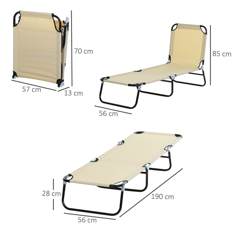 Beige Foldable Sun Loungers Set of 2 with 5 Position Backrest for Outdoor Relaxing
