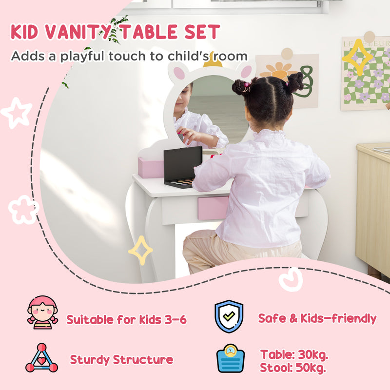 Kids Unicorn Dressing Table Set With Mirror And Stool Ideal For Bedroom Play White