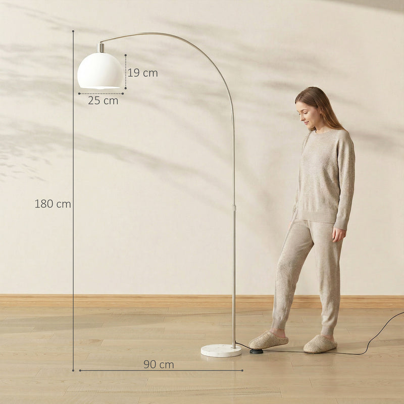 Floor Lamp with Curved Head and Foot Switch for Reading Nooks or Living Rooms White Homcom