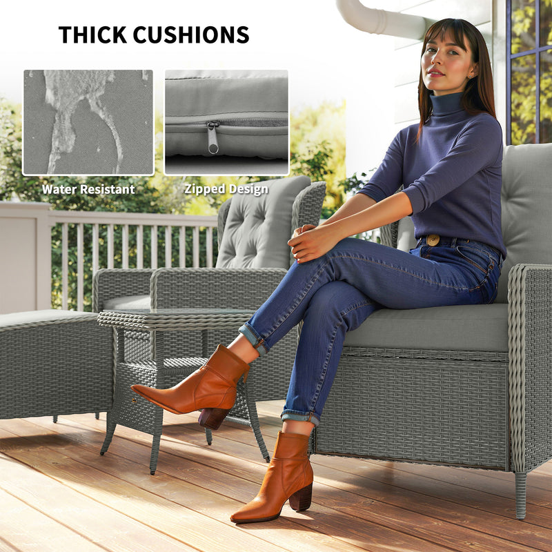 Five Piece Reclining Rattan Garden Chair Set in Charcoal Grey with Cushions by Outsunny