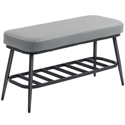 PU Leather Shoe Storage Bench With Padded Seat and Hidden Compartment, Grey