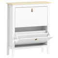 White Two Drawer Shoe Storage Cabinet with Modern Slim Design