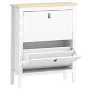 White Two Drawer Shoe Storage Cabinet with Modern Slim Design