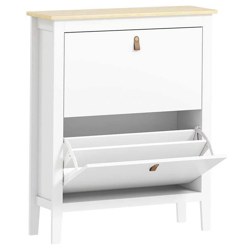 White Two Drawer Shoe Storage Cabinet with Modern Slim Design