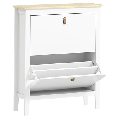 White Two Drawer Shoe Storage Cabinet with Modern Slim Design