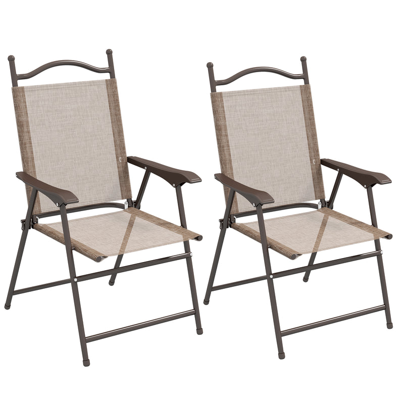 Set of 2 Folding Garden Chairs with Breathable Mesh Seats in Mixed Brown by Outsunny