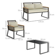 Grey 4 Seater Wicker Rope Garden Furniture Set with Glass Coffee Table by Outsunny