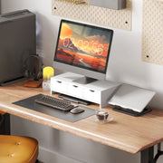 White Monitor Stand Riser with 3 Drawers for PC Laptop and Small Printer by HOMCOM