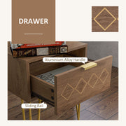 Modern Wooden Bedside Table with Drawer and Gold Legs Ideal for Bedroom Use Grey