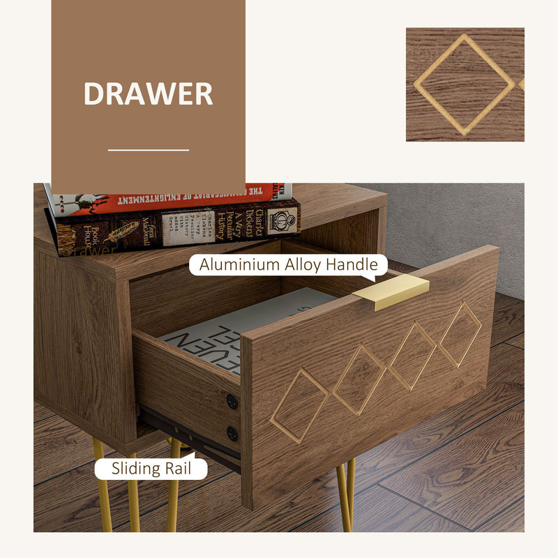 Modern Wooden Bedside Table with Drawer and Gold Legs Ideal for Bedroom Use Grey