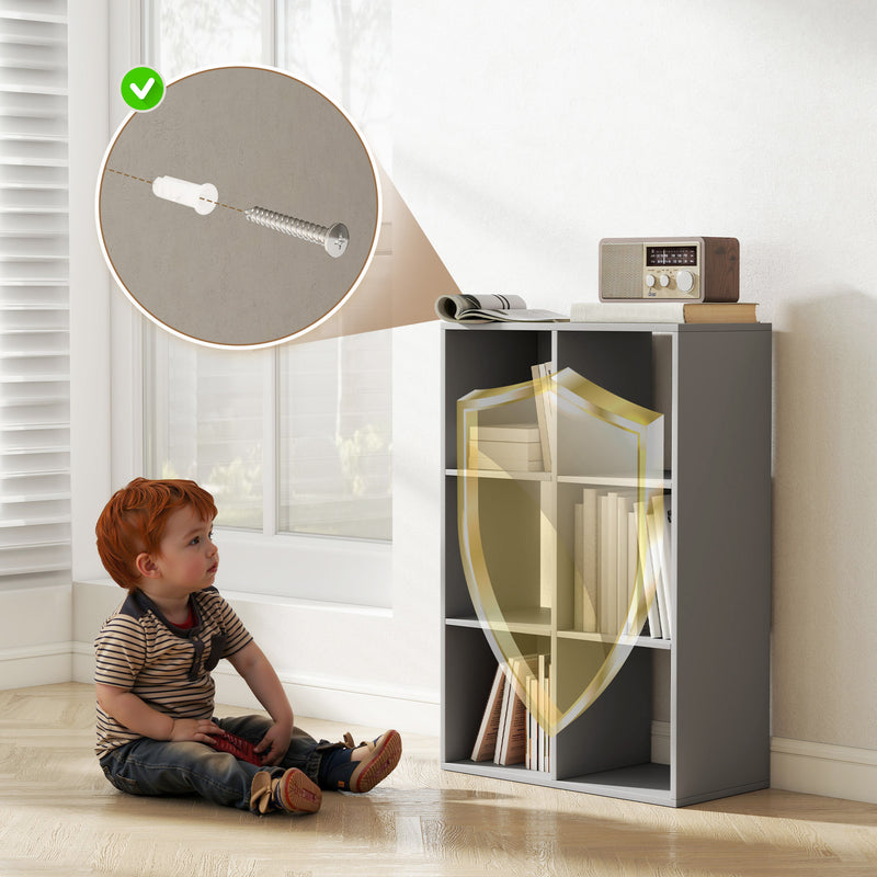 6 Cube Storage Bookshelf With Open Shelves For Home Or Office Organisation Light Grey