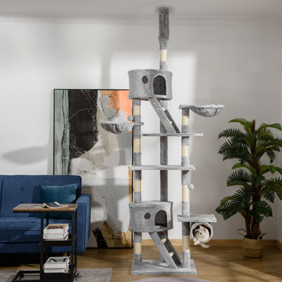 Adjustable Floor to Ceiling Cat Tree for Indoor Climbing and Play 240 to 260cm Light Grey