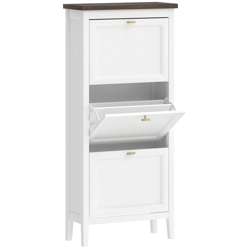 Slim Shoe Storage Cabinet for Narrow Hallways with 3 Flip Drawers and Adjustable Shelves White 60 x 26 x 134 cm Homcom