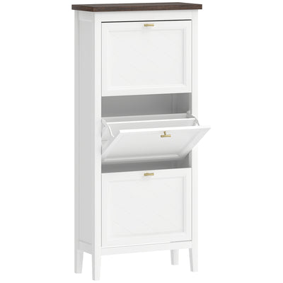 Slim Shoe Storage Cabinet for Narrow Hallways with 3 Flip Drawers and Adjustable Shelves White 60 x 26 x 134 cm Homcom