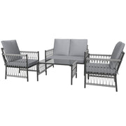 Grey 4 Seater Rattan Garden Furniture Set With Cushions by Outsunny