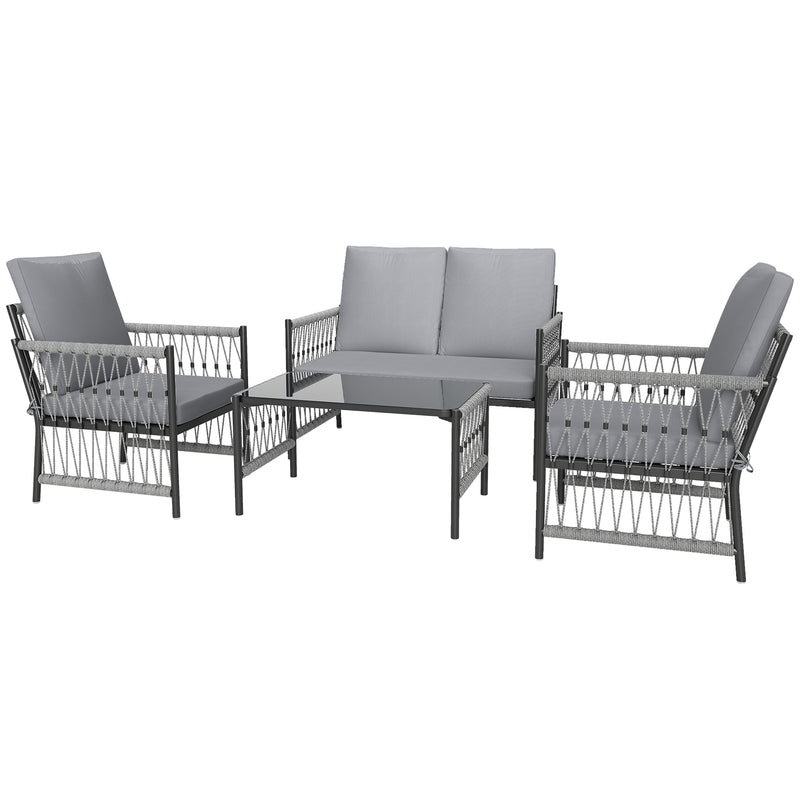 Grey 4 Seater Rattan Garden Furniture Set With Cushions by Outsunny