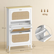 Slim Shoe Storage Cabinet for Narrow Hallways with Adjustable Shelves, White & Oak, 80 x 24 x 131 cm Homcom