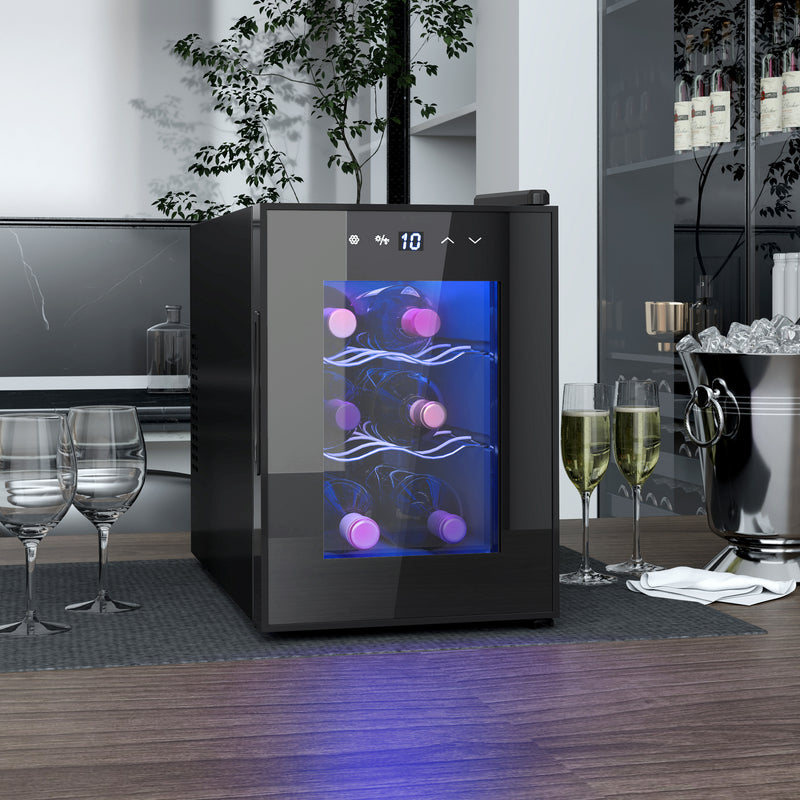 Six Bottle Countertop Wine Fridge 8-18℉ Temperature Control Black by HOMCOM
