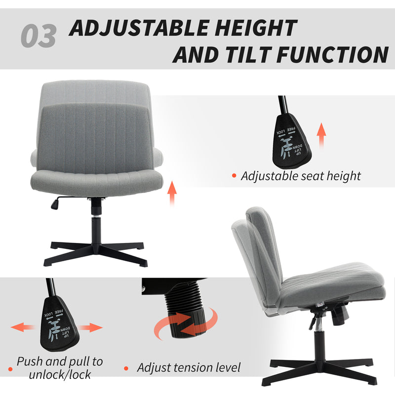 Armless Swivel Office Chair With Wide Seat And Height Adjustment For Home Use Grey