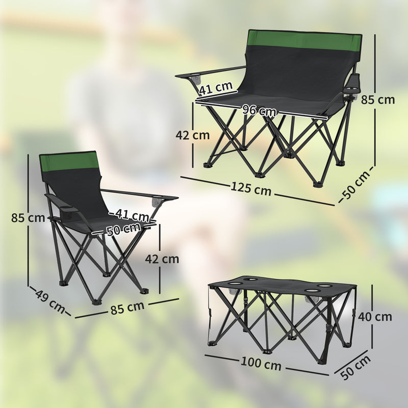 Foldable Camping Table and Chairs Set for 4 with Cup Holders and Carry Bag Olive Green