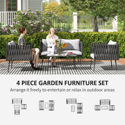 Light Grey 4 Seater Rattan Patio Furniture Set with Cushions by Outsunny