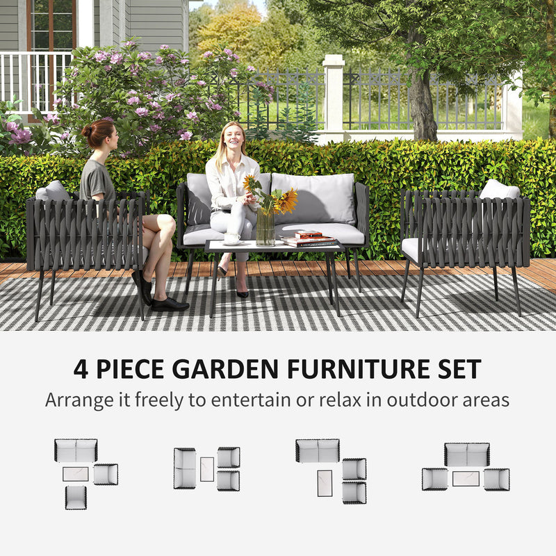 Light Grey 4 Seater Rattan Patio Furniture Set with Cushions by Outsunny