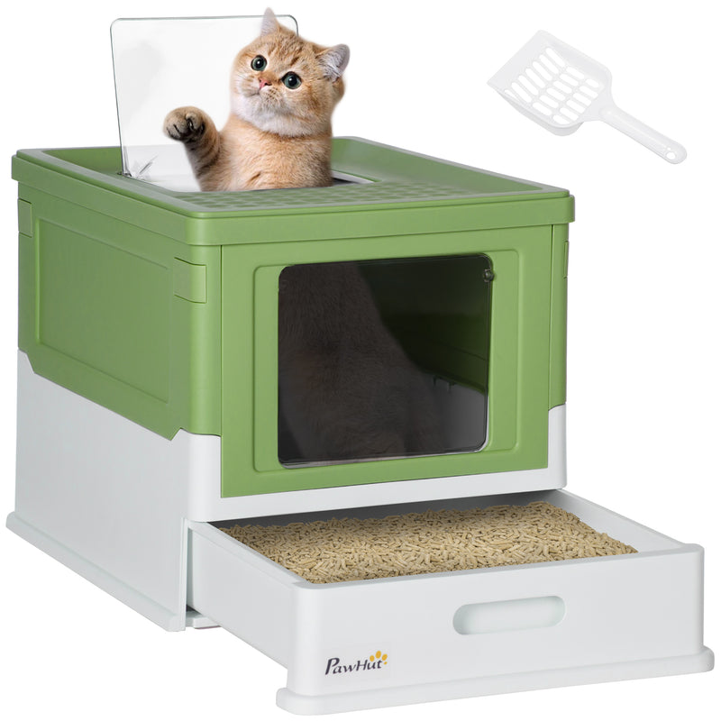 Hooded Cat Litter Box With Scoop Front Entry Design For Easy Cleaning, Light Green