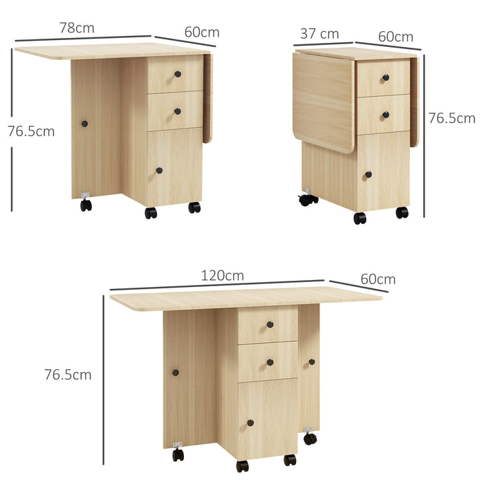 6 Seater Drop Leaf Dining Table with Storage Wood Effect by HOMCOM