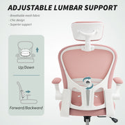 Pink Mesh Office Chair With Lumbar Support and Headrest For Comfortable All Day Work