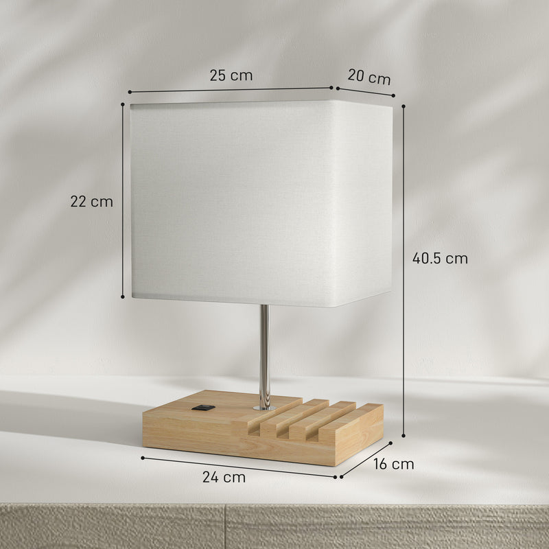 Modern Bedside Table Lamp with USB Charging Ports and Phone Stands for Bedroom White AOSOM