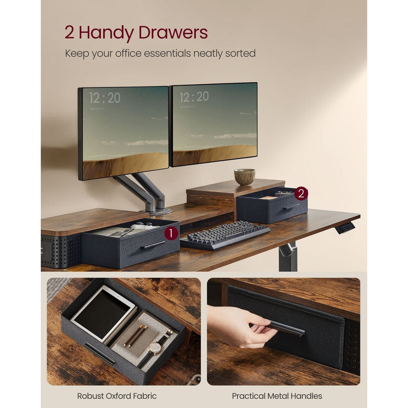 Image of a Vasagle Electric Sit Stand Desk in Rustic Brown Dimensions (140x60cm).