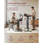 Image of a Vasagle Electric Sit Stand Desk in Rustic Brown Dimensions (140x60cm).