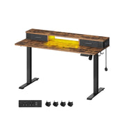 Image of a Vasagle Electric Sit Stand Desk in Rustic Brown Dimensions (140x60cm).