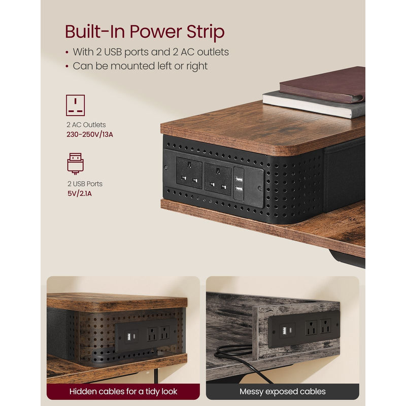 Image of a Vasagle Electric Sit Stand Desk in Rustic Brown Dimensions (140x60cm).