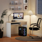 Compact Oak Computer Desk with Keyboard Tray and Drawer for Home Office by HOMCOM