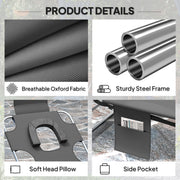 Dark Grey Folding Sun Loungers Set of 2 with Adjustable Backrest and Pillow for Garden or Beach