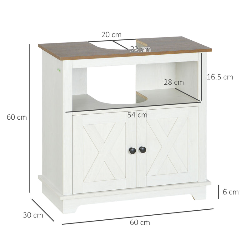 Under Sink Bathroom Cabinet with Double Doors and Open Shelf for Extra Storage White Brown AOSOM