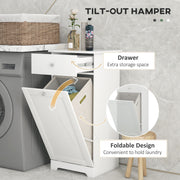 Single Hamper Laundry Storage Cabinet With Tilt Out Design For Bathroom Or Bedroom White