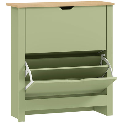 Green Slim Shoe Cabinet with 2 Flip Drawers and Adjustable Shelves for Hallway Storage 72x26x80cm Homcom