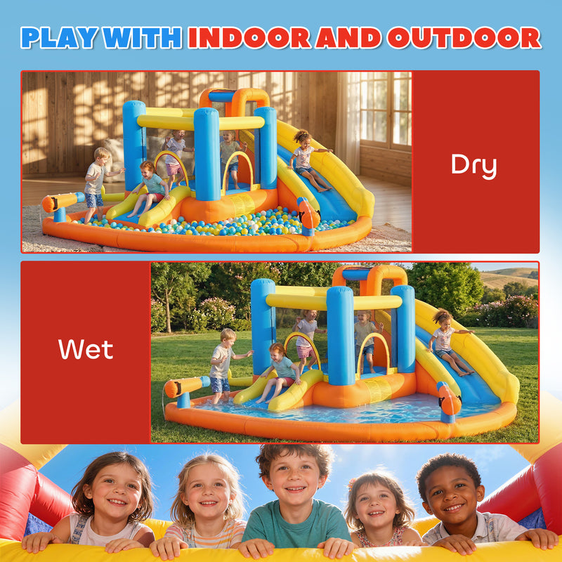 Bouncy Castle with Double Slides and Water Cannons for Active Garden Play Multicolour AOSOM