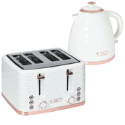 4 Slice Toaster and 1.7L Rapid Boil Kettle Set with Defrost and Reheat Functions Cream White