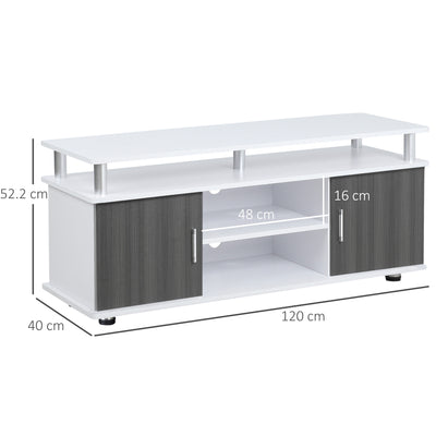 Grey and White TV Cabinet for TVs up to 50 Inch with Storage Shelves and Cupboards