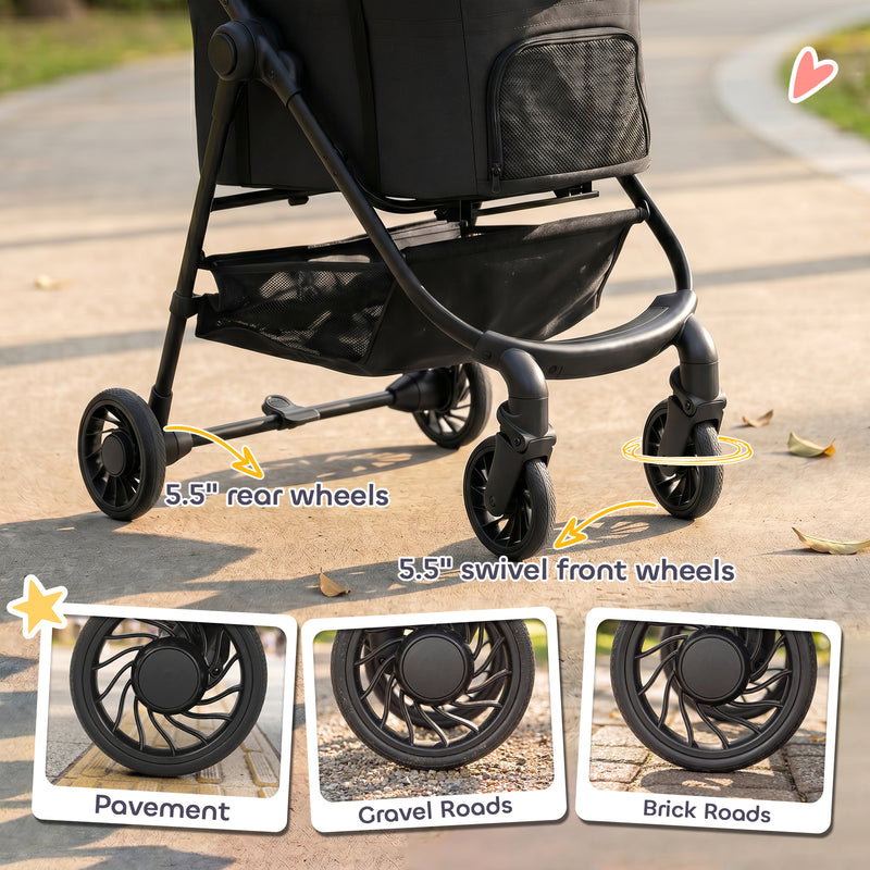 3-in-1 Pet Stroller for Small Dogs and Cats with Foldable Frame and Car Seat Black