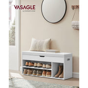 Vasagle White Entryway Shoe Bench With White PU Leather Cushion Concealed Storage For Organised Hallways