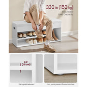 Vasagle White Entryway Shoe Bench With White PU Leather Cushion Concealed Storage For Organised Hallways