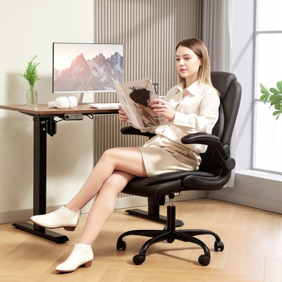 Ergonomic Faux Leather Office Chair with Flip-Up Armrests for Home or Work Black