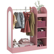 Kids Clothes Rail with Storage Shelf Mirror and Boxes for Bedroom or Nursery Pink by AIYAPLAY