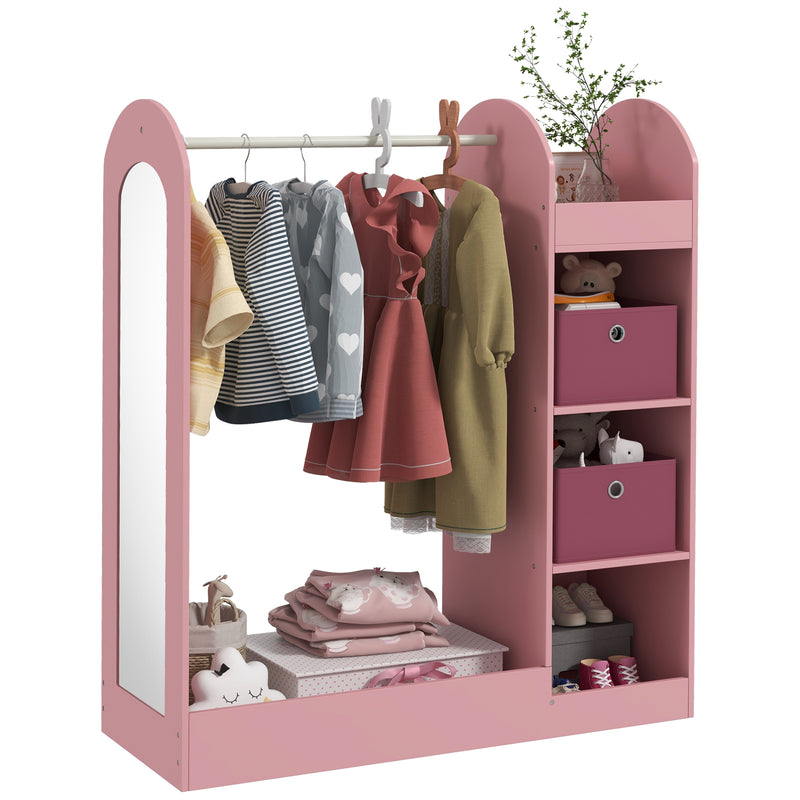 Kids Clothes Rail with Storage Shelf Mirror and Boxes for Bedroom or Nursery Pink by AIYAPLAY
