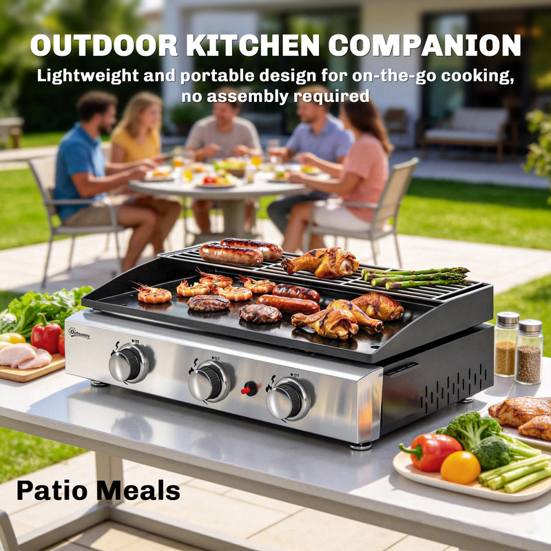 Gas BBQ with 3 Burners and Warming Rack for Easy Outdoor Cooking Black